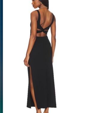 L*Space Mara Dress Black Ribbed Maxi Cutout Back Side Slit Size M